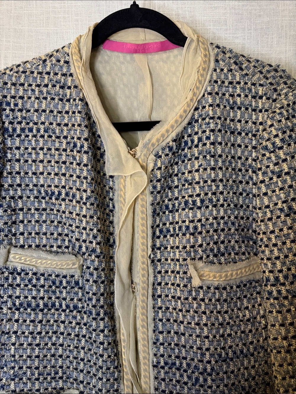 Emanuel Ungaro Navy and Cream Bouclé Jacket - Picture 2 of 11